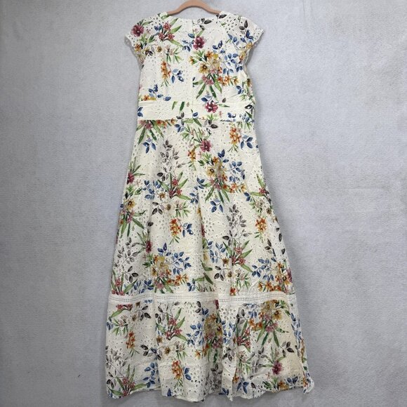 Sundance Dress Womens 14 White Floral Eyelet Embroidered Maxi Lined Boho V Neck - Picture 5 of 8